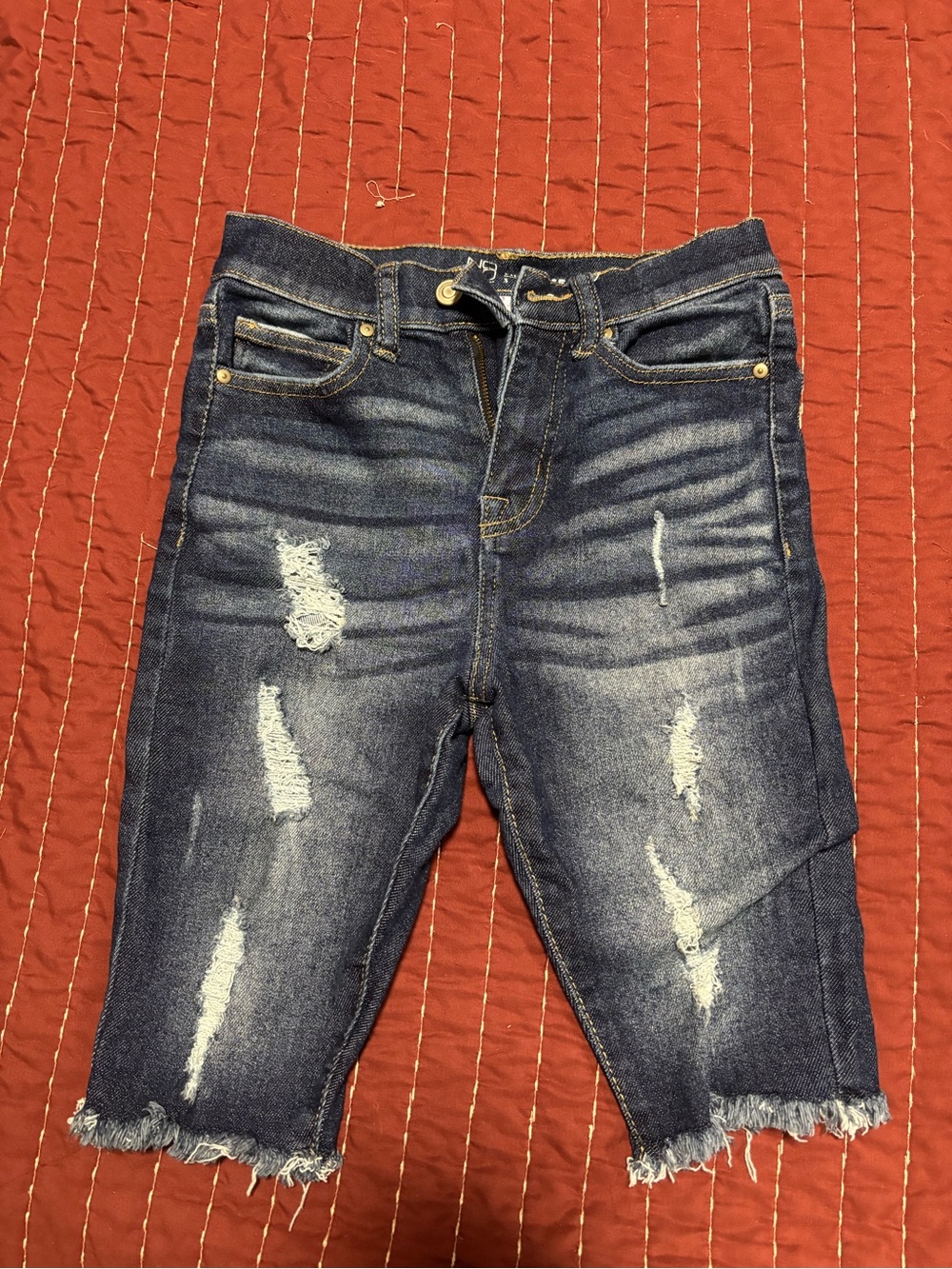 No Boundaries Distressed Dark Blue Denim Bermuda Shorts
